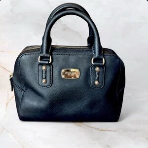 Black Saffiano Michael Kors Leather Domed Satchel with Gold Hardware